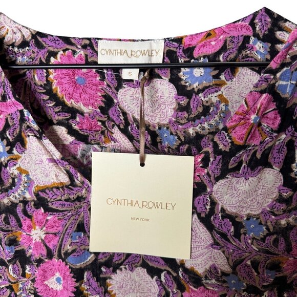 Cynthia Rowley Women's Small Floral Print Blouse‎ Stretch Short Sleeve Top - Picture 3 of 10